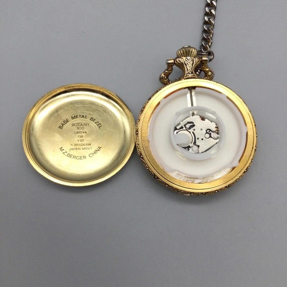 Botany 500 Pocket Watch Men 48mm Silver Gold Tone Eagle Full Hunter New Battery